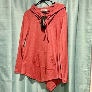 Ninedaily Red Lace-Up Asymmetric Hoodie (NWT)
